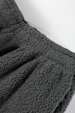 Medium Grey Fuzzy Drawstring Hoodie Lounge Pants 2pcs Set