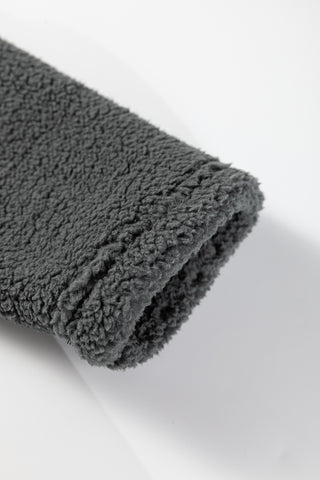 Medium Grey Fuzzy Drawstring Hoodie Lounge Pants 2pcs Set