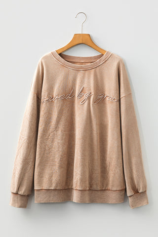 DUNE saved by grace Embroidered Mineral Wash Plus Size Sweatshirt