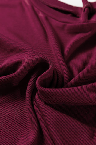 Wild Ginger Contrast Floral Sleeve Solid Ribbed Body Patchwork Long Sleeve Top