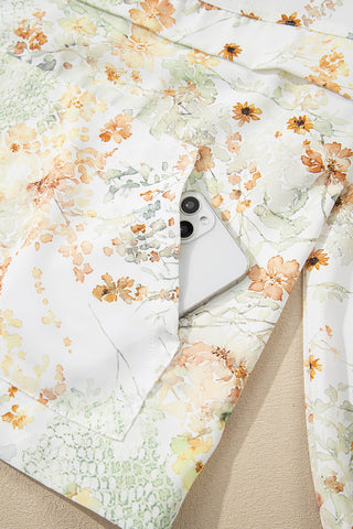 Yellow Floral Print Half Zip Hooded Long Sleeve Top