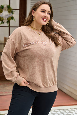 DUNE saved by grace Embroidered Mineral Wash Plus Size Sweatshirt