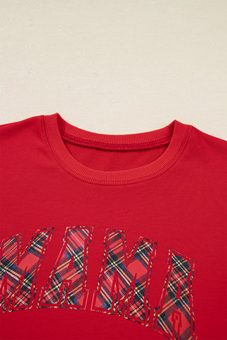 Red Plaid Mama Graphic Christmas Holiday Crewneck Pullover and Pants Two Piece Lounge Set